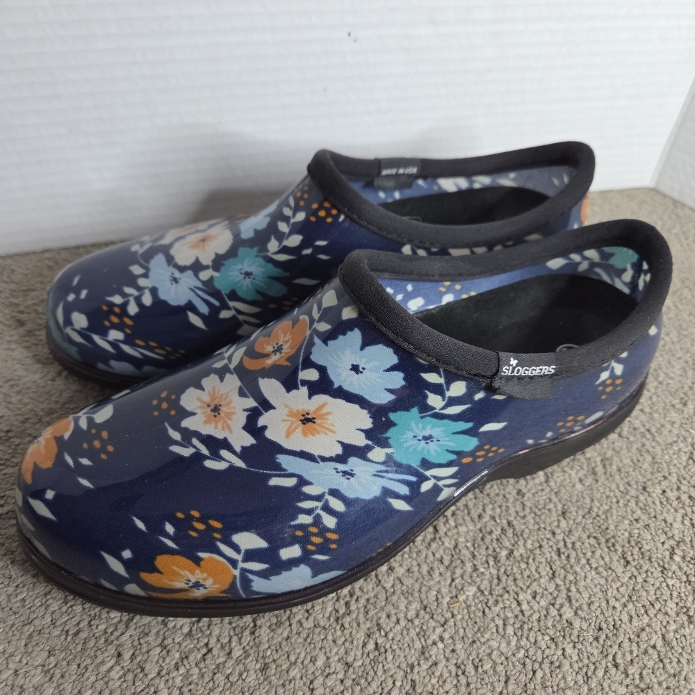 Sloggers Women's Navy Floral Clogs Size 9 - Picture 6 of 9